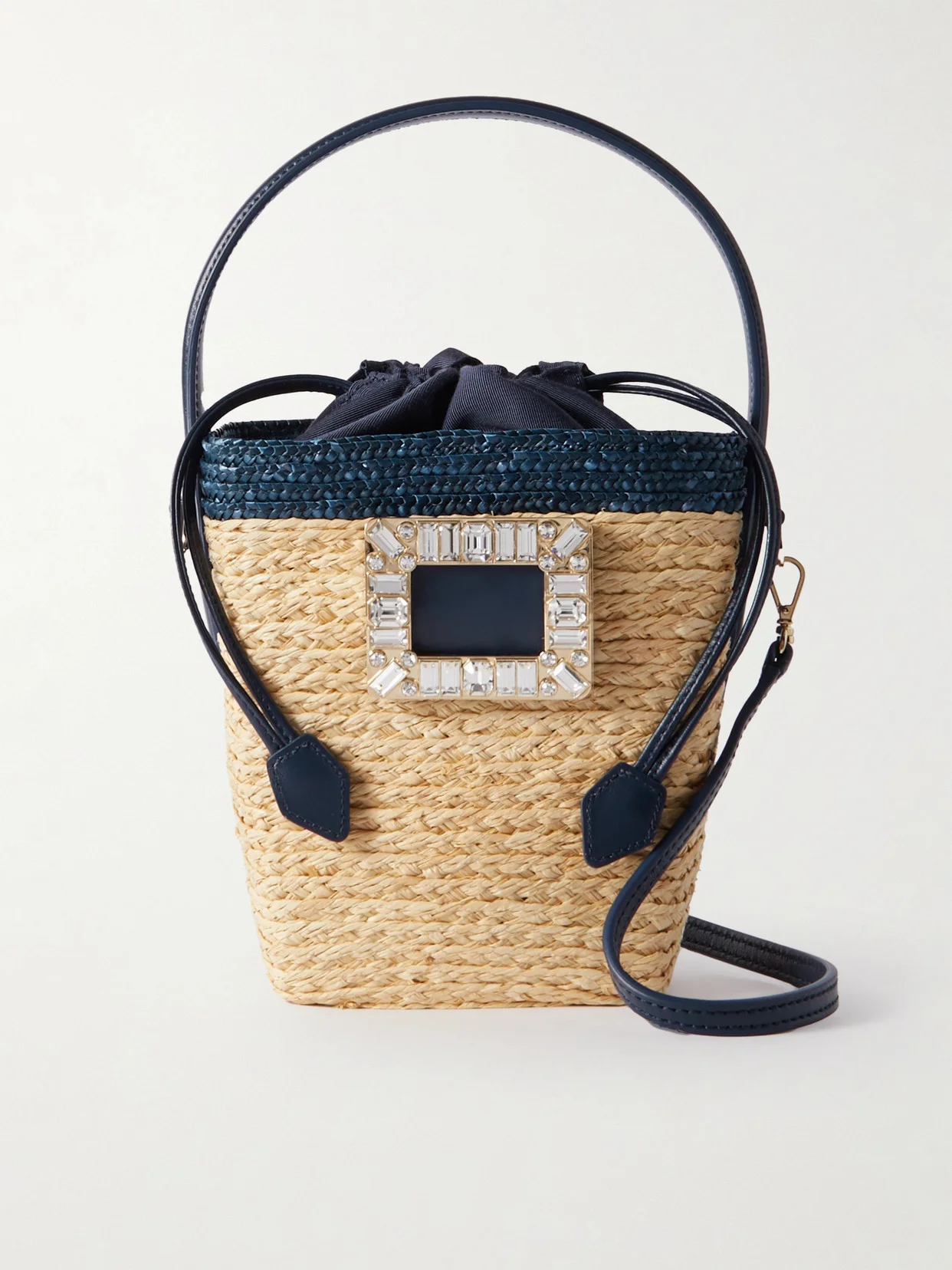 Viv Skate Mini Crystal-embellished Leather-trimmed Raffia Bucket Bag - 1