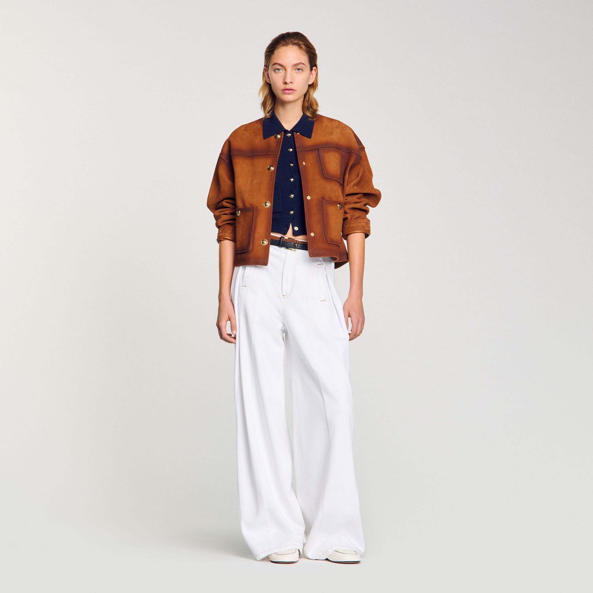 TOPSTITCHED WIDE-LEG JEANS - 1