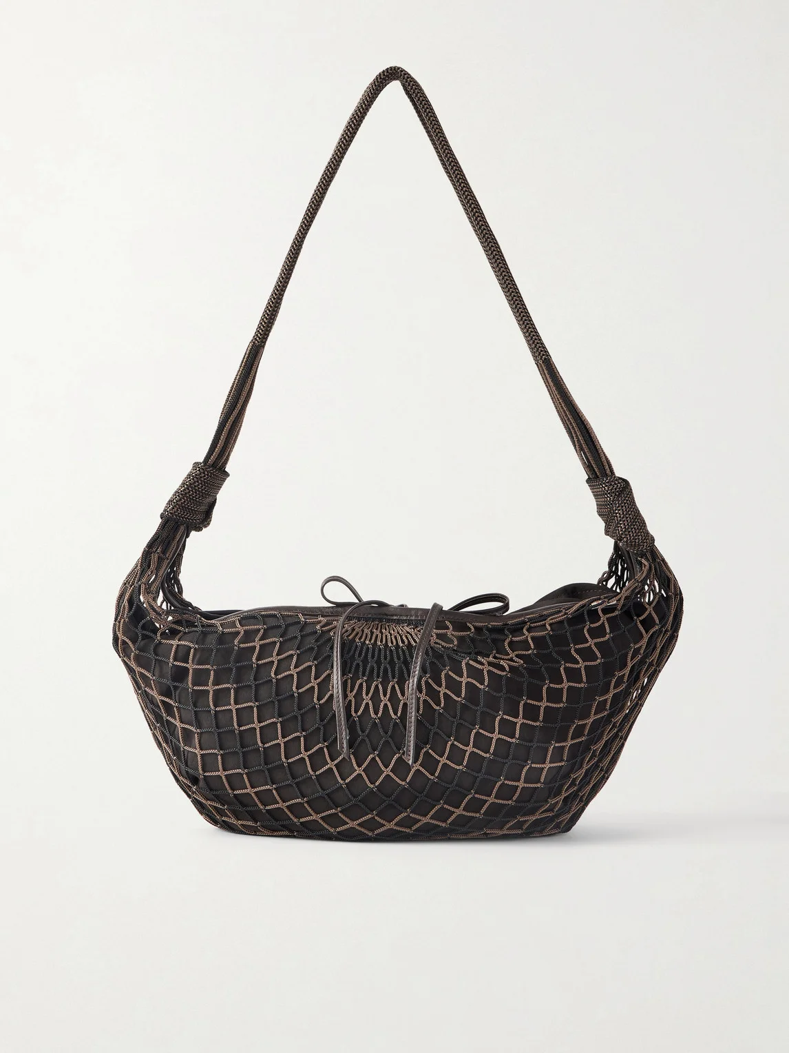 Croissant Leather-Trimmed Fishnet Messenger Bag - 1