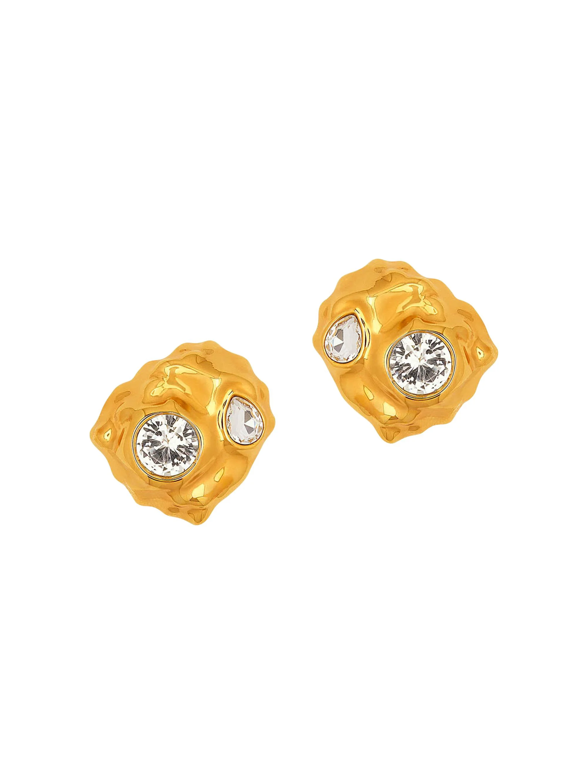 Women's Textured Scramble 24K-Gold-Plated & Glass Crystal Stud Earrings - Crystal - 1