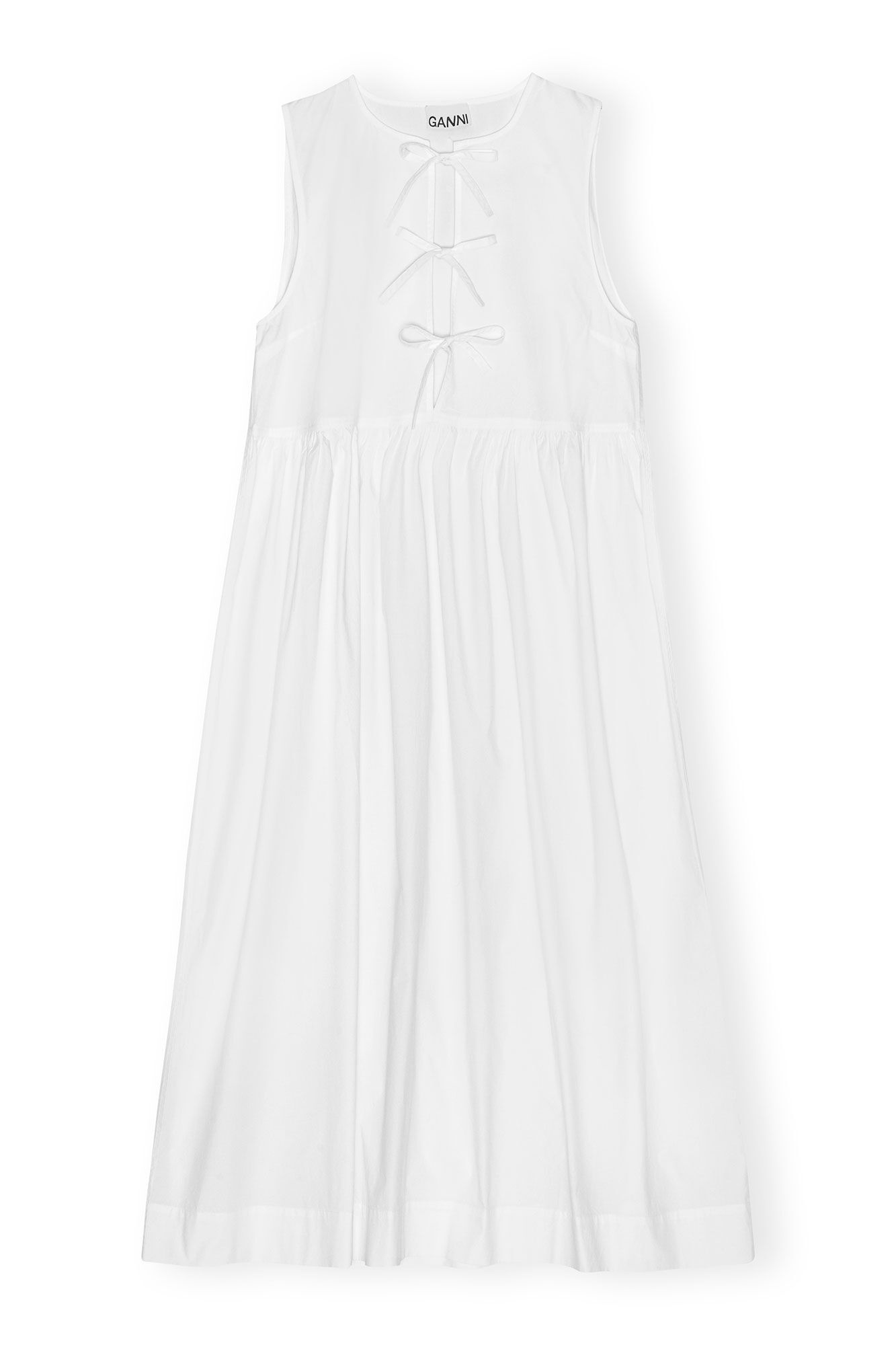 WHITE COTTON POPLIN MIDI DRESS - 7