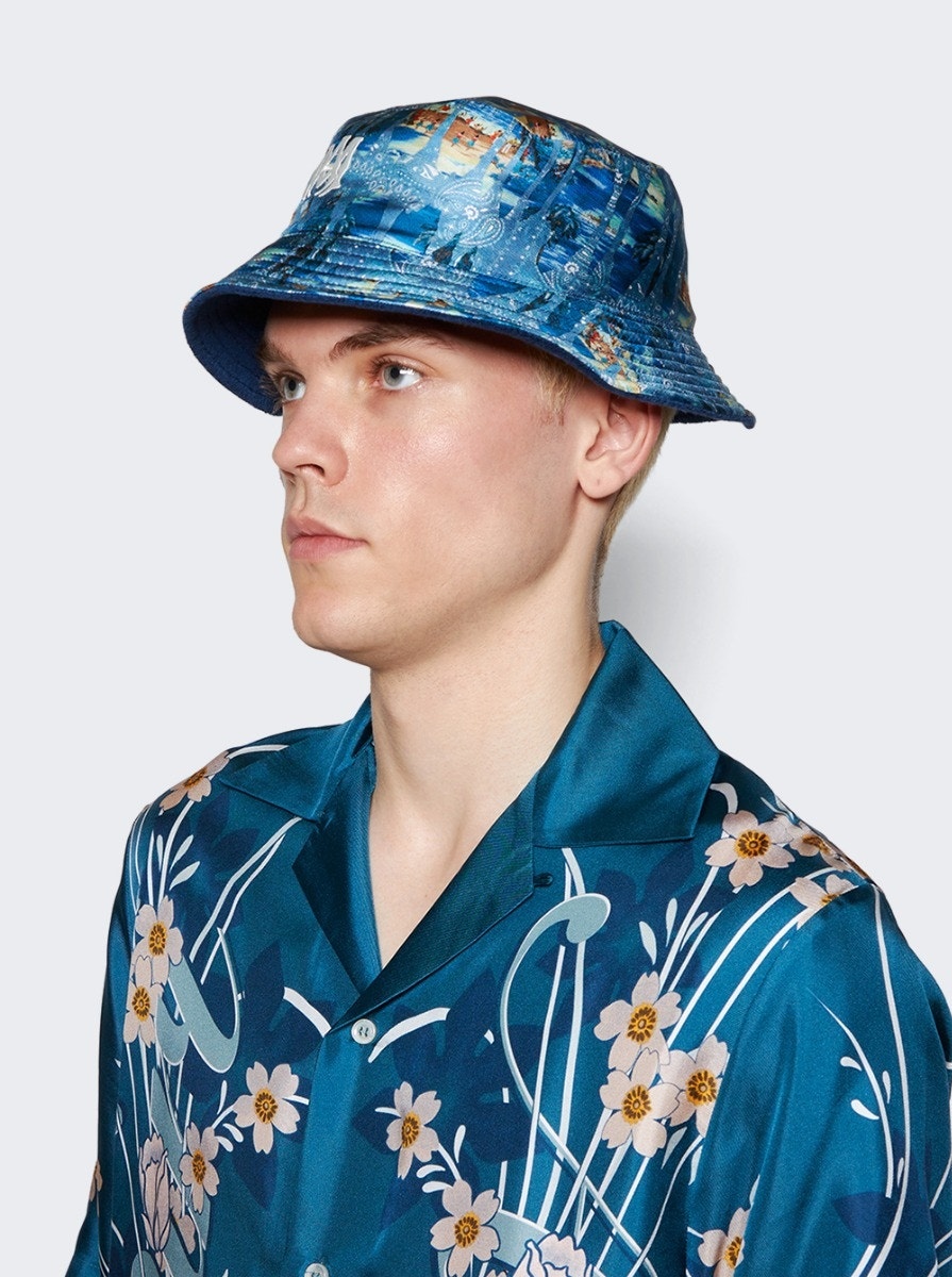 Bandana Aloha Silk Reversible Bucket Hat Teal - 3