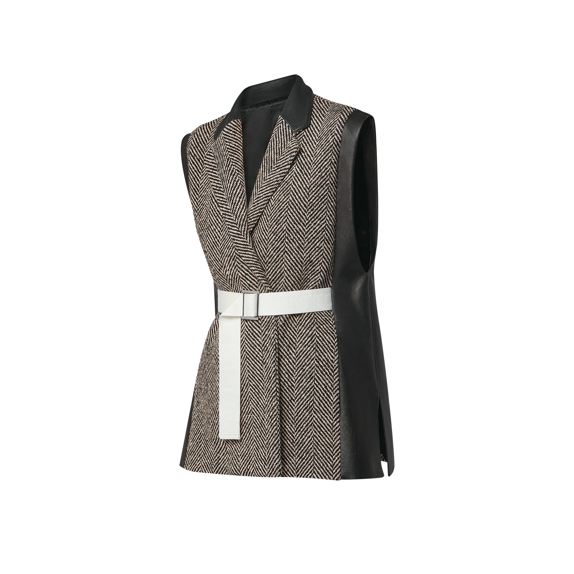 Leather Accent Sleeveless Blazer - 2