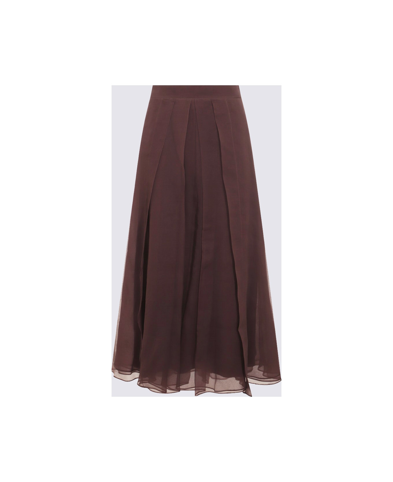 Dark Brown Silk Ballet Midi Skirt - 2