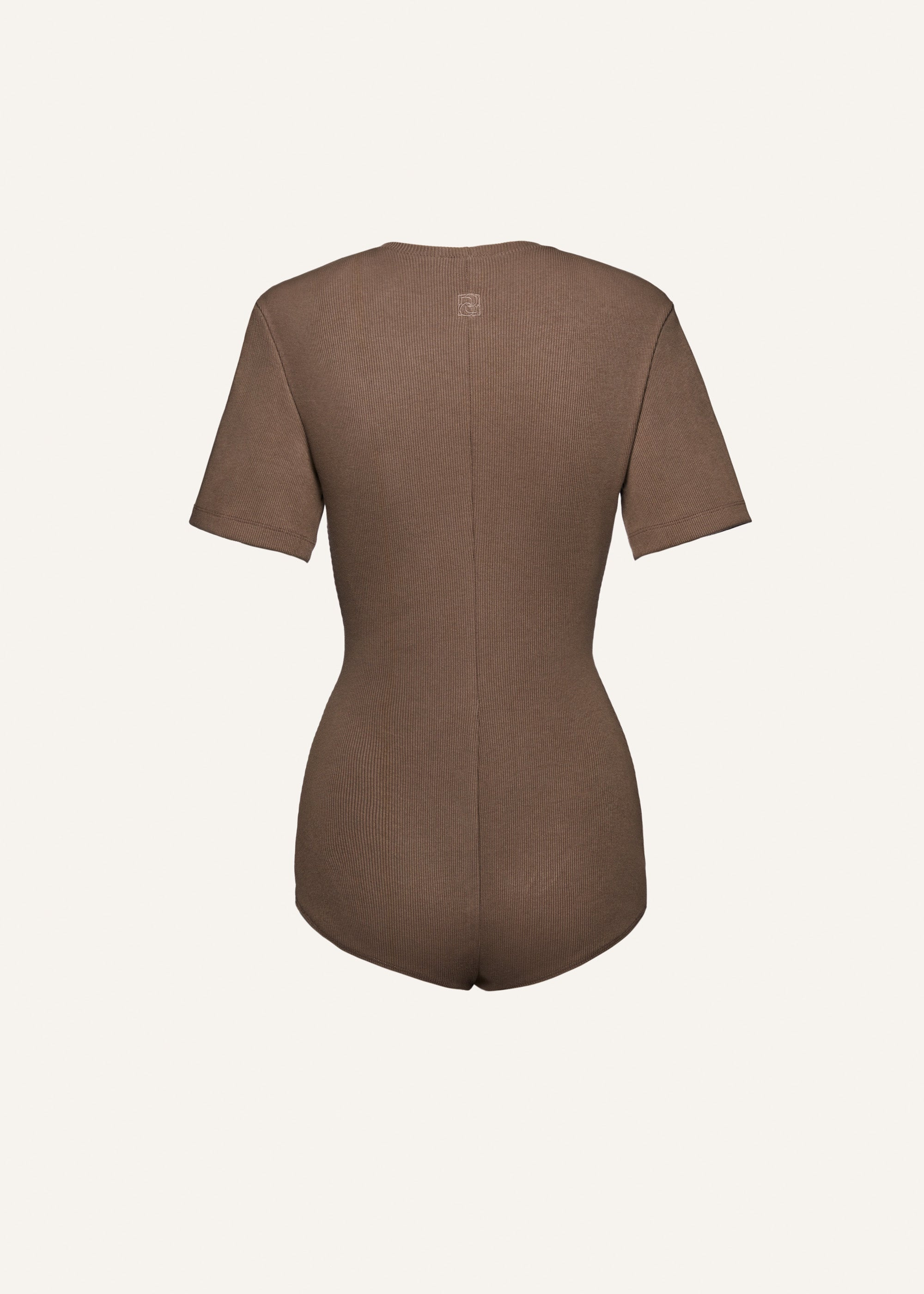 Ribbed short sleeve bodysuit in beige - 2