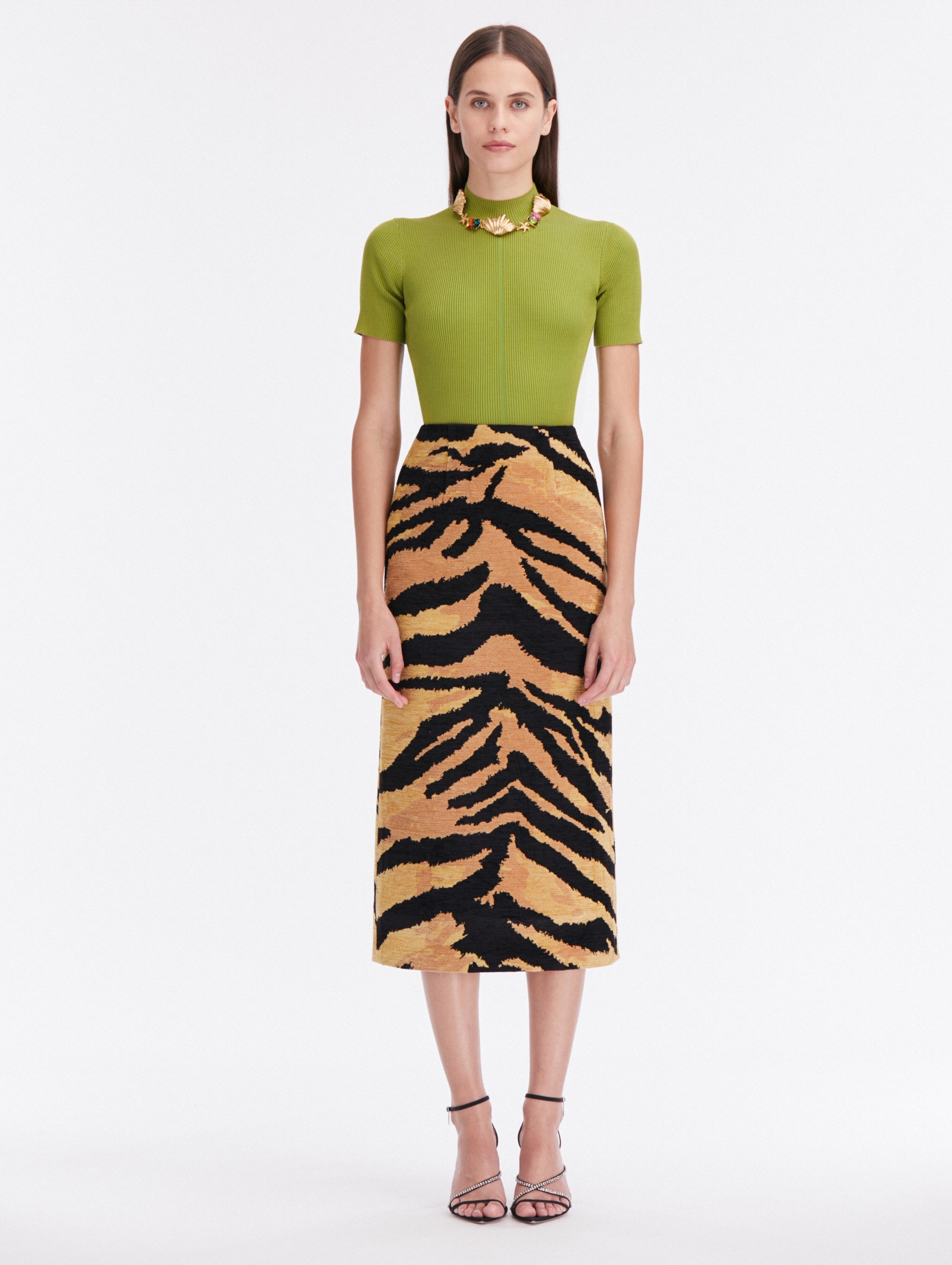 CHENILLE TIGER JACQUARD PENCIL SKIRT - 1