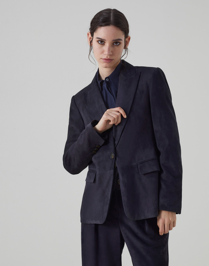 Suede blazer with monili 1