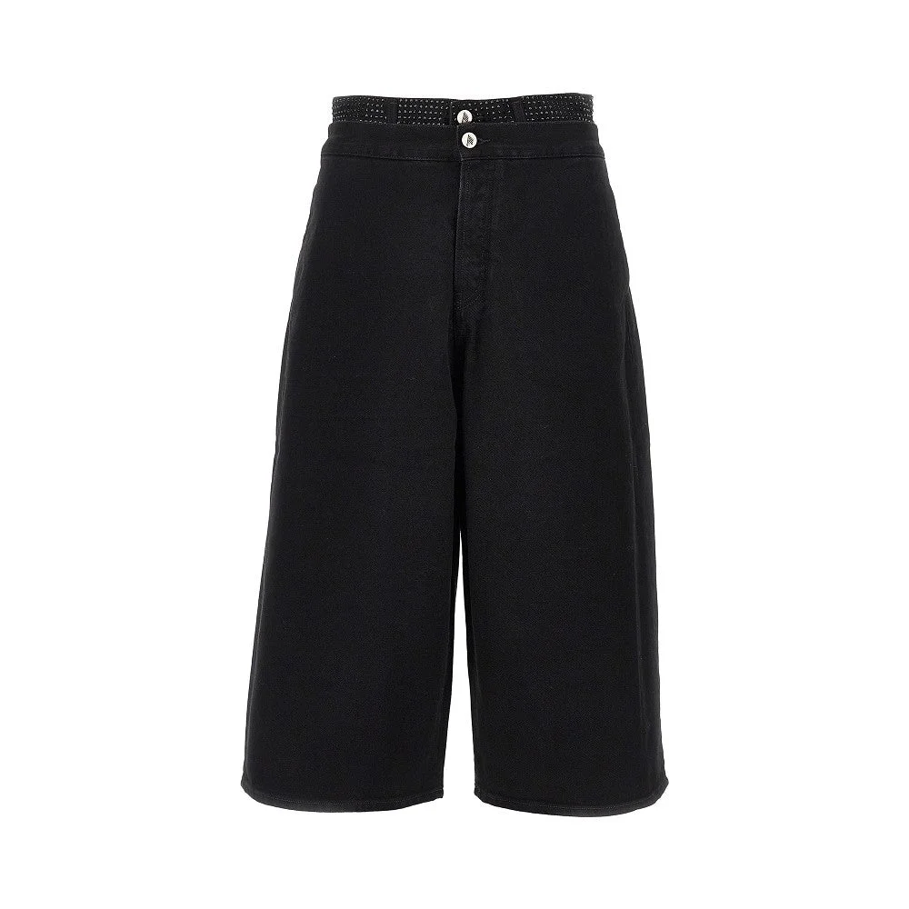 The Attico Cropped Denim Pants with Rhinestones Black - 1