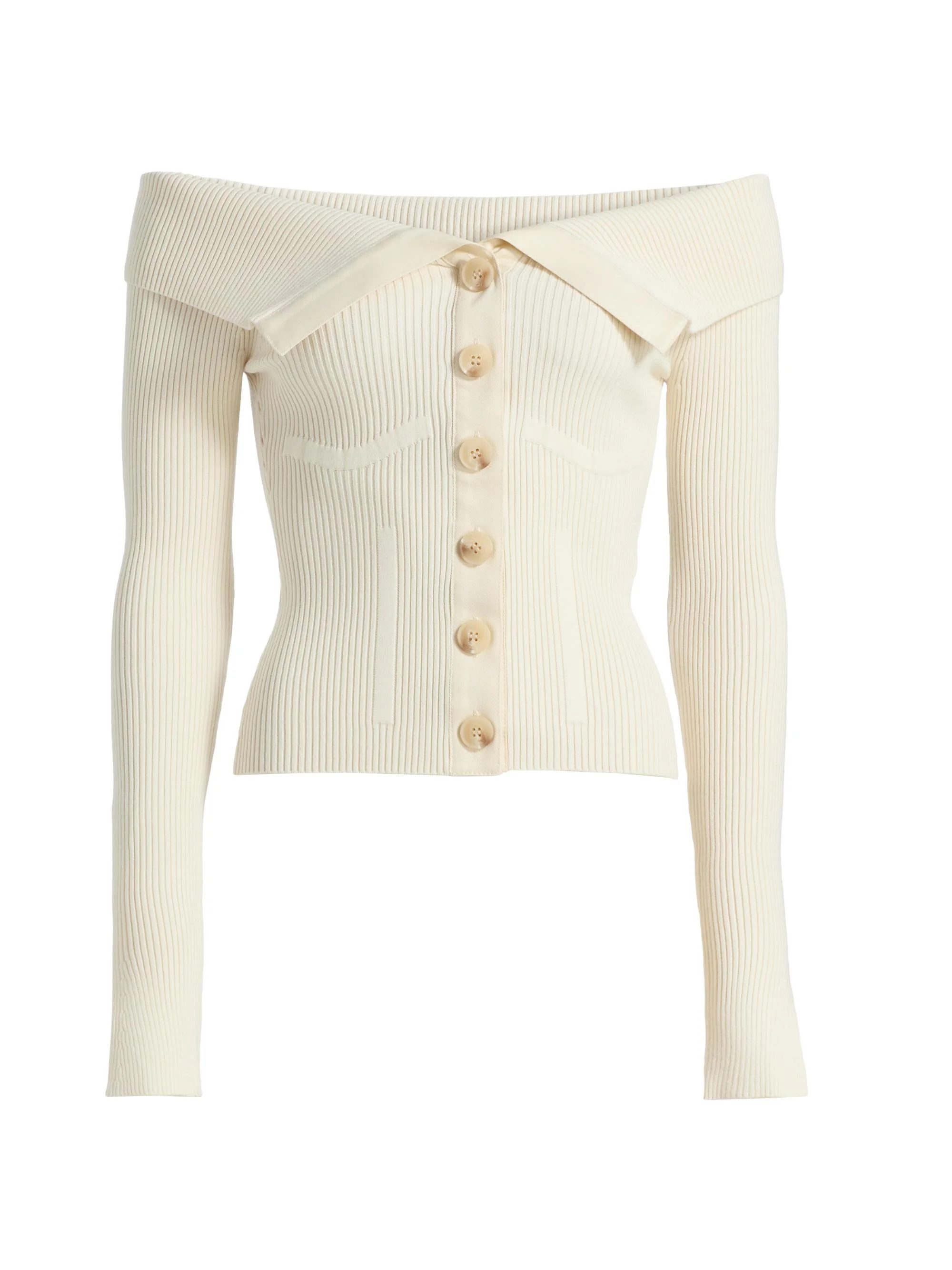 Women's Off-Shoulder Knit Cardigan - Parchment - 1