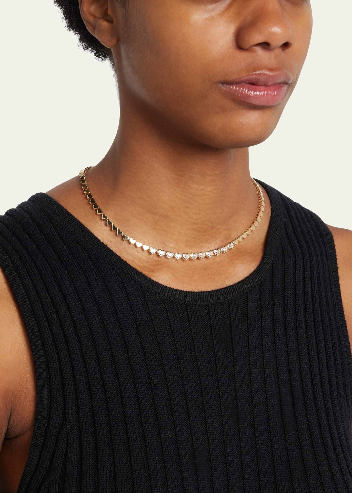 14k Yellow Gold Heart Diamond Eternity Necklace - 2