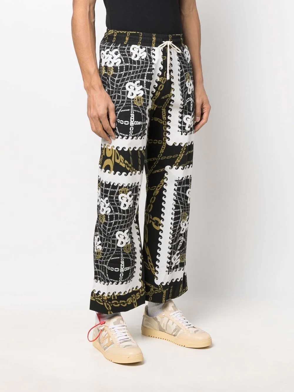 chain-link print trousers - 3