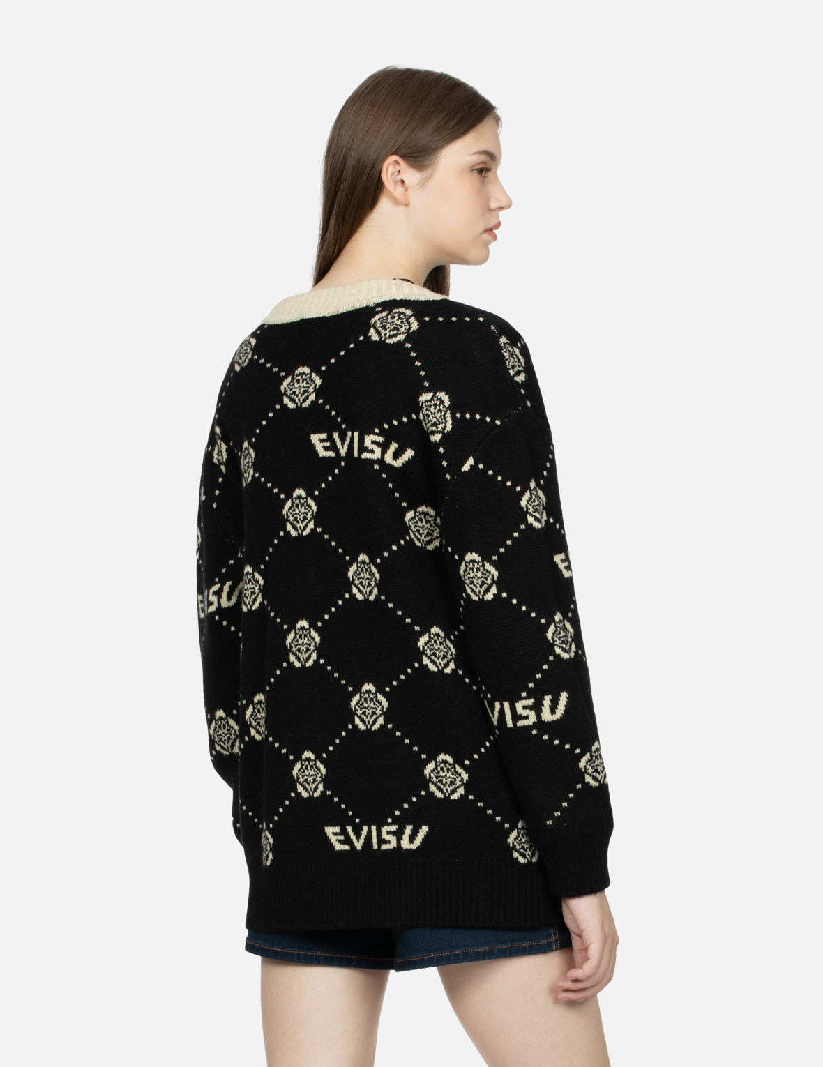 KAMON AND LOGO JACQUARD LOOSE FIT CARDIGAN - 8