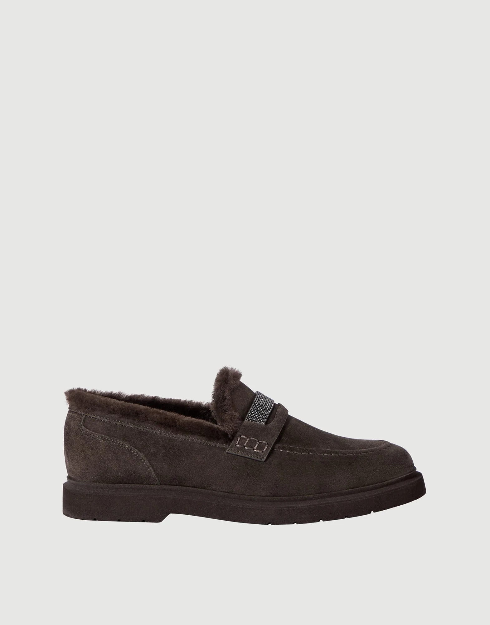 Suede penny loafers with shearling lining and precious insert - 1