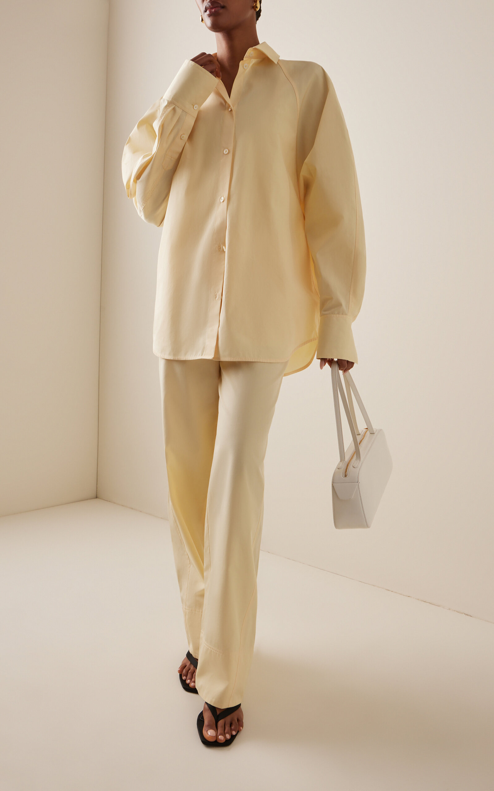 Twisted Seam Cotton Wide-Leg Pants yellow - 2