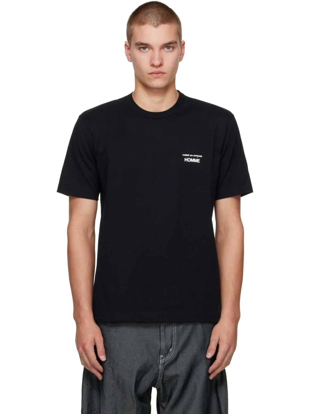 Black 'Homme' Chest Logo Cotton T-shirt - 1