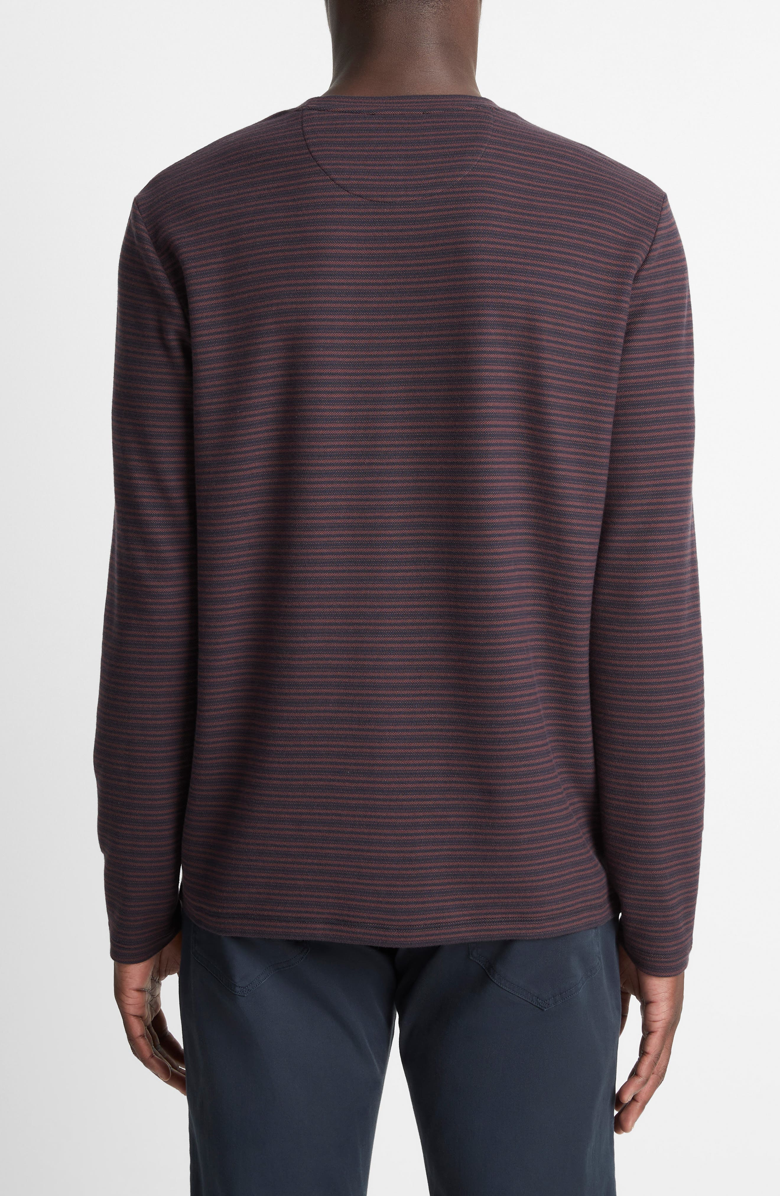 Vince Stripe Long Sleeve Pima Cotton Piqué Crewenck T-Shirt in Coastal/Port at Nordstrom - 2
