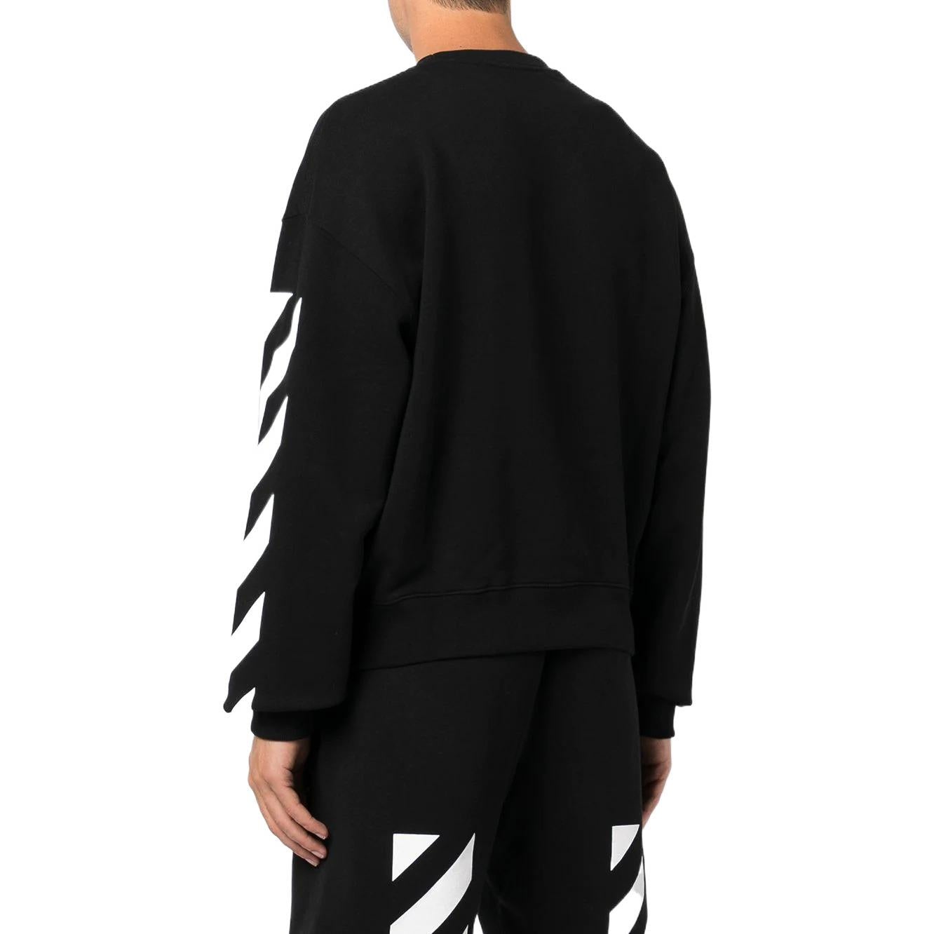 Men's Off-White FW22 Stripe Logo Printing Round Neck Long Sleeves Loose Fit Autumn Black OMBA058C99F - 3