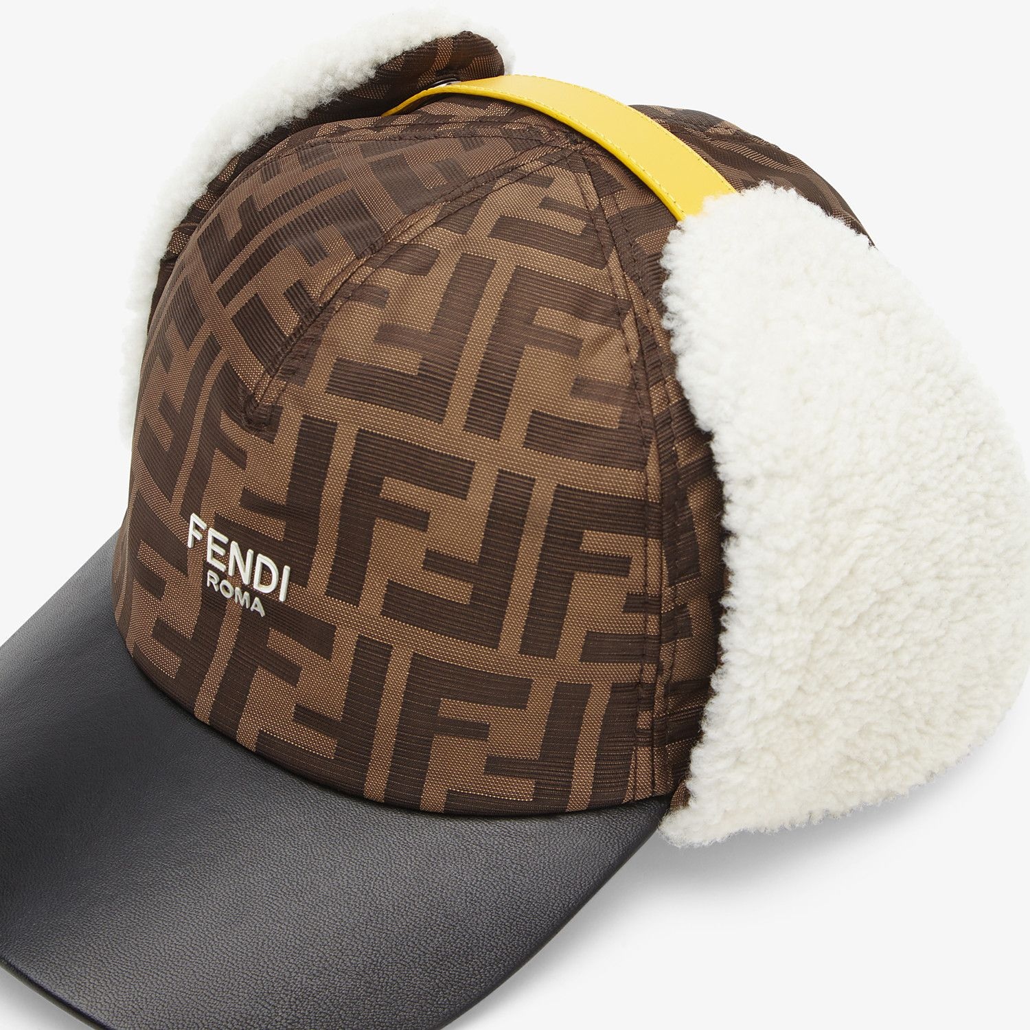 Brown fabric and sheepskin baseball cap - 3