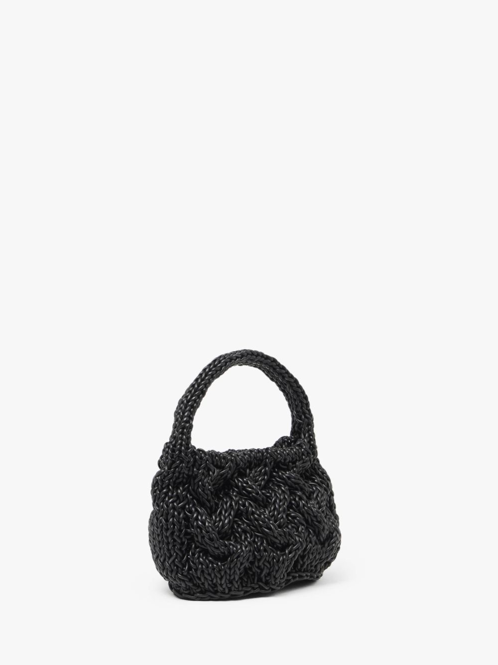 SMALL CABLE KNIT BAG - LEATHER DRAWCORD TOP HANDLE BAG - 2
