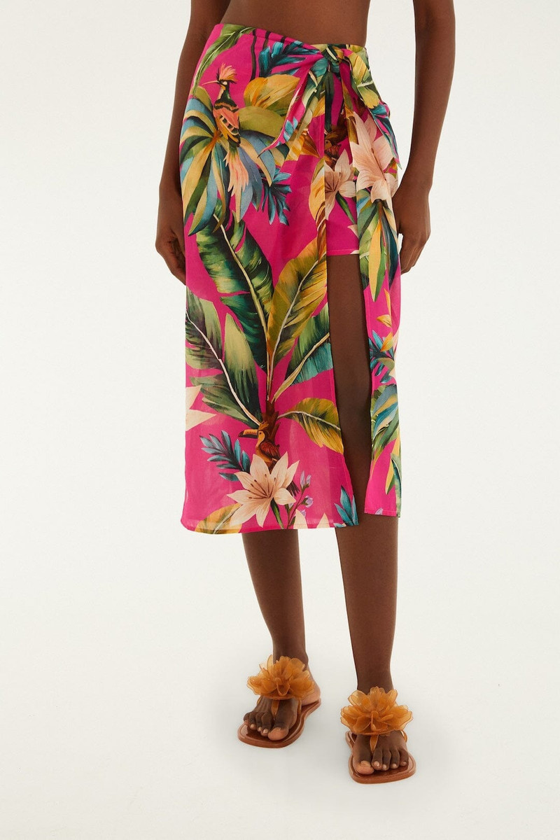 FARM RIO Pink Tropicalia Side Slit Midi Skirt outlook