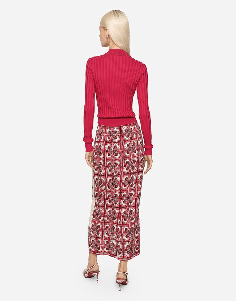 Cropped polo shirt in ribbed silk 3