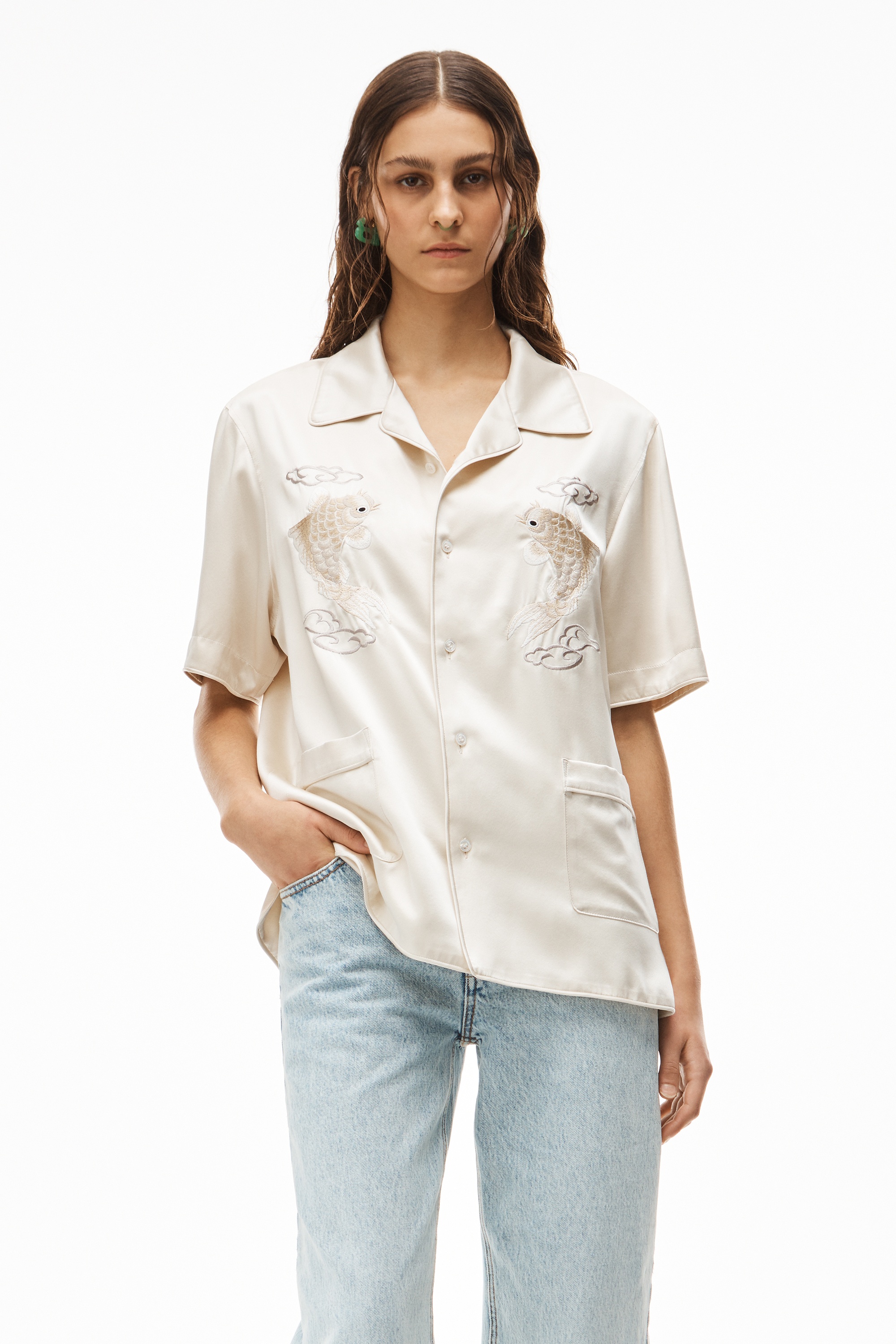 KOI EMBROIDERY SHIRT IN SILK CHARMEUSE - 2