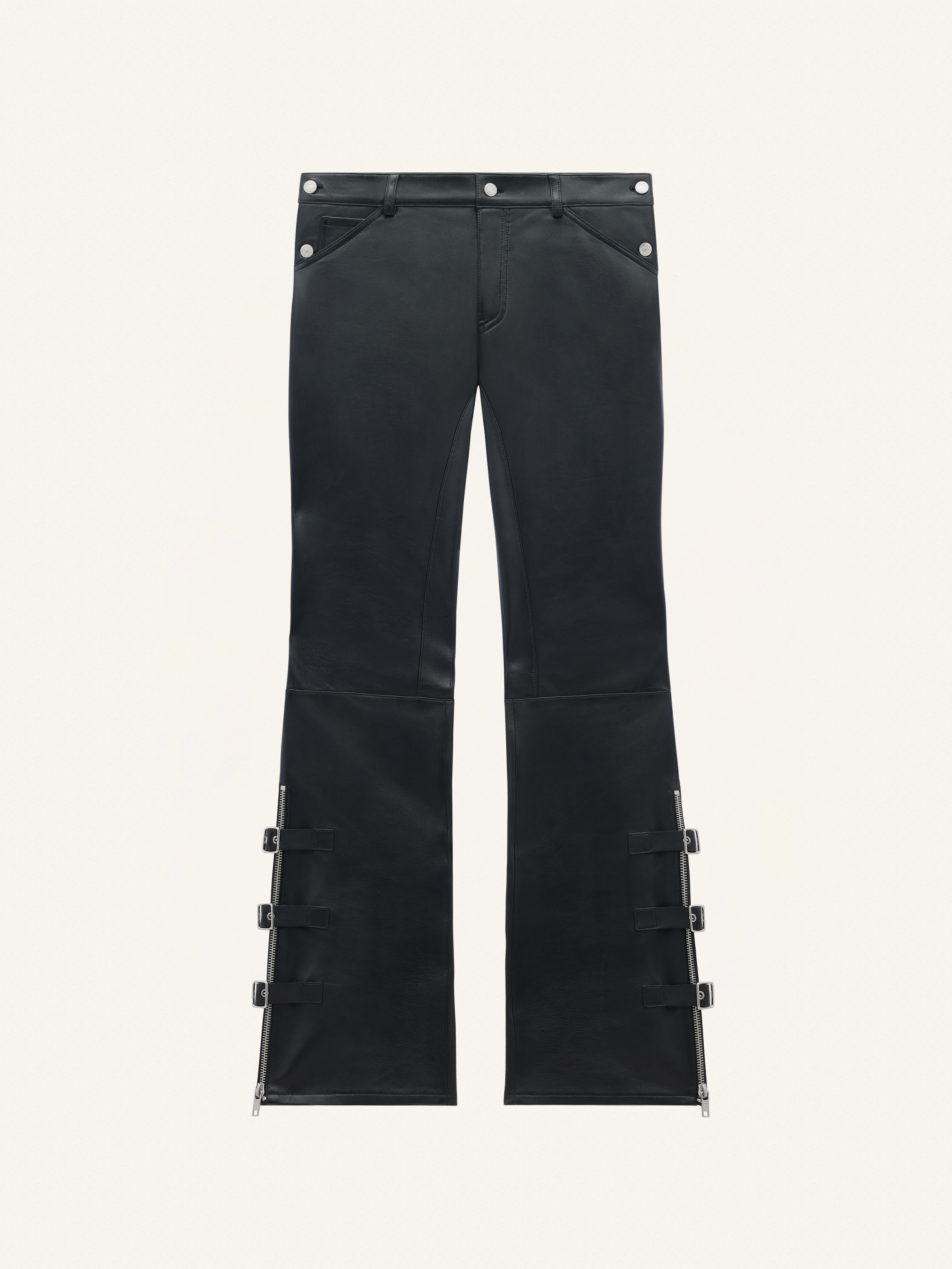 MULTI-BUCKLE LEATHER BOOTCUT PANTS - 1