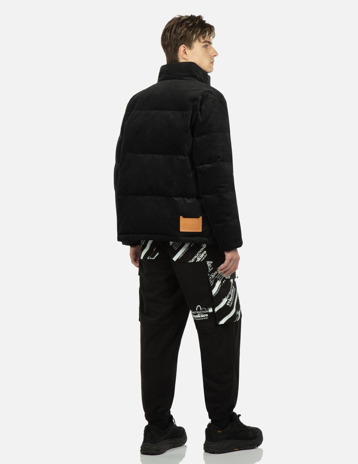 Seagull and Slogan Embroidered Velvet Down Jacket - 4