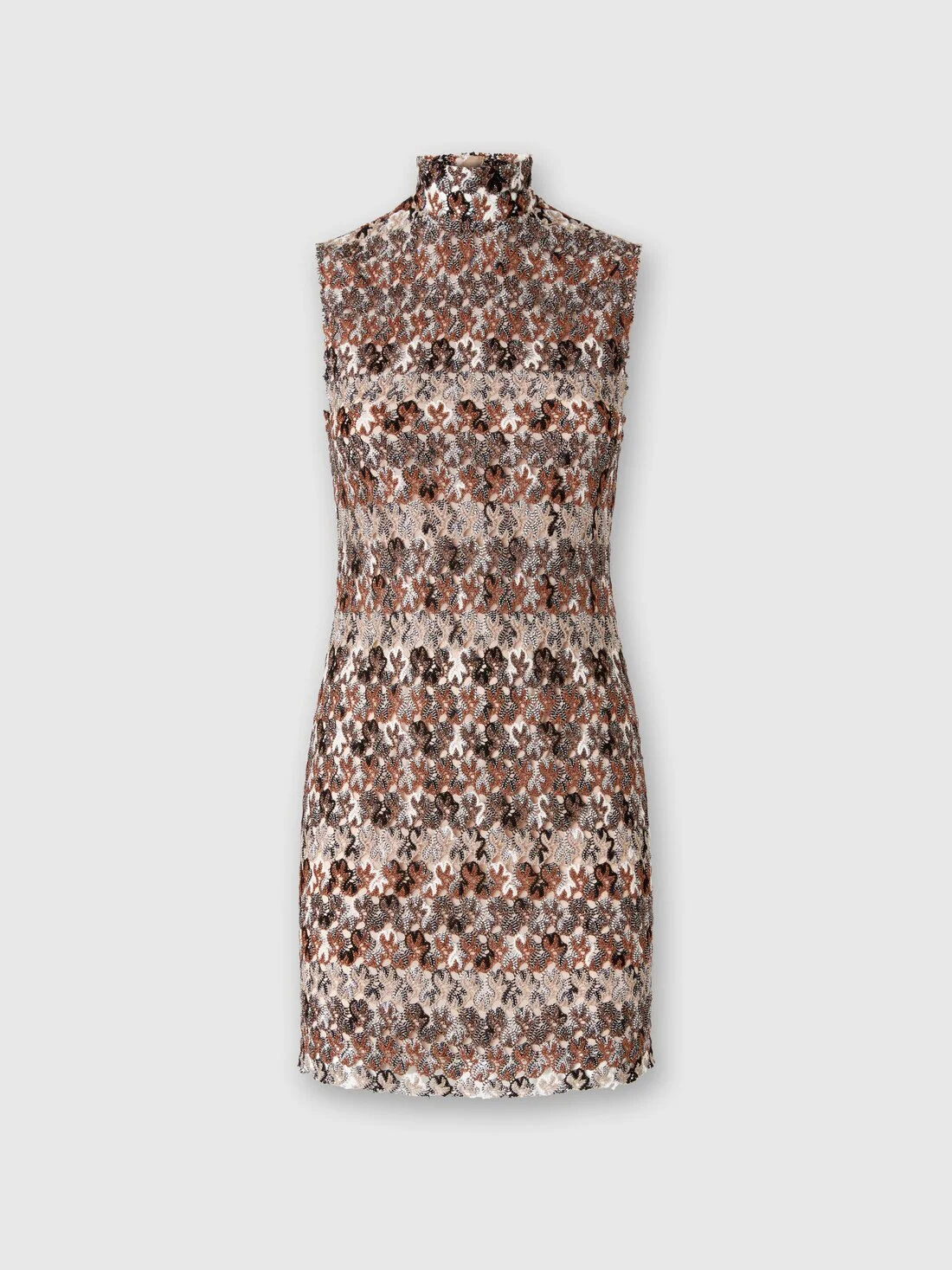 High-Neck Mini Dress in Embroidered Lace - 1