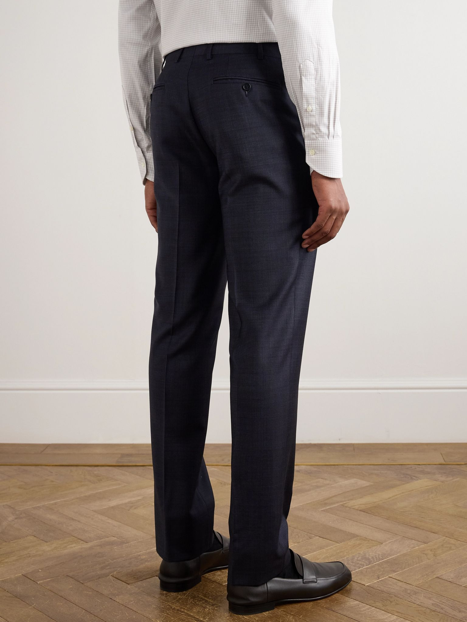 Slim-Fit Straight-Leg Checked Super 130s Wool Suit Trousers Navy - 4