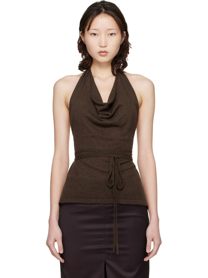 Brown Merino Wool Tie Top 1