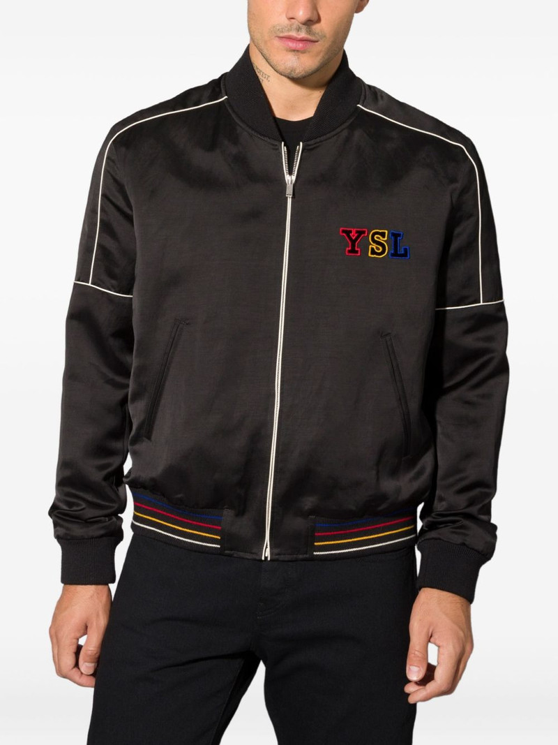 SAINT LAURENT embroidered logo zipped bomber jacket outlook