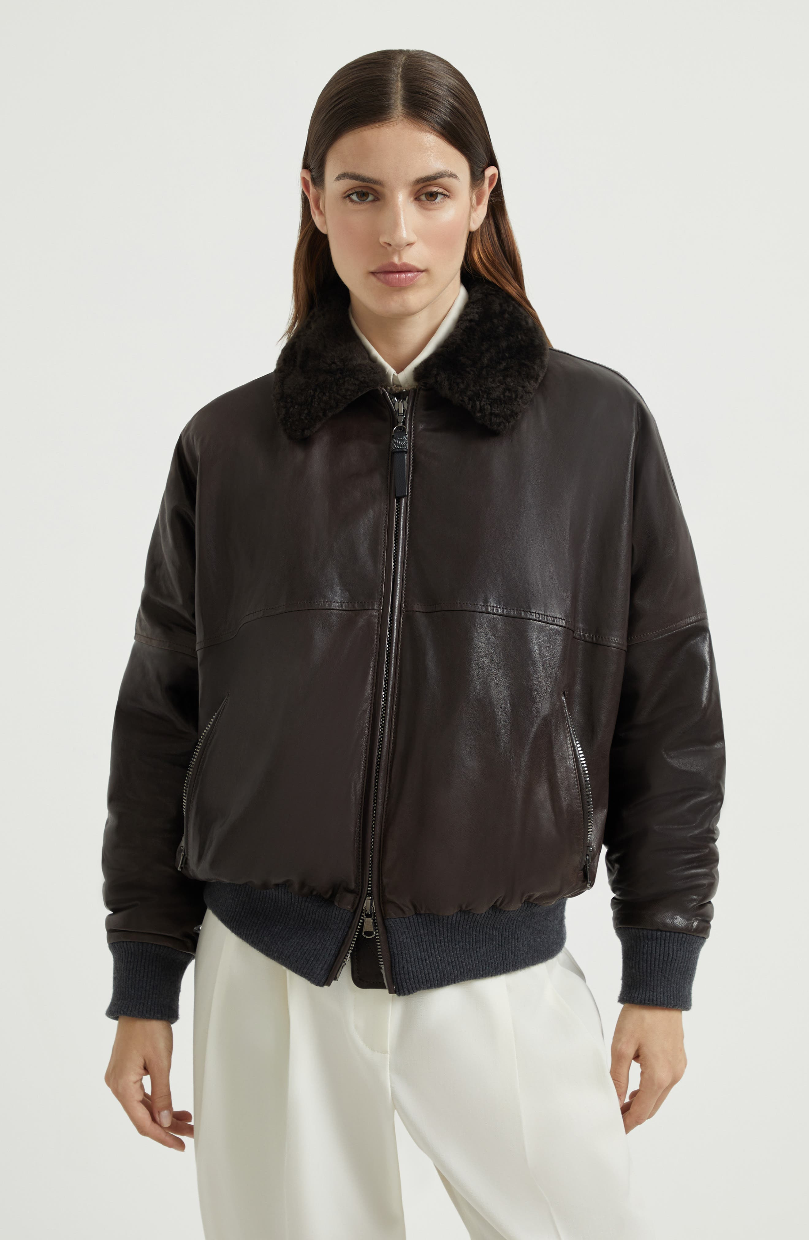 Brunello Cucinelli Nappa leather bomber jacket in Cocoa at Nordstrom - 2