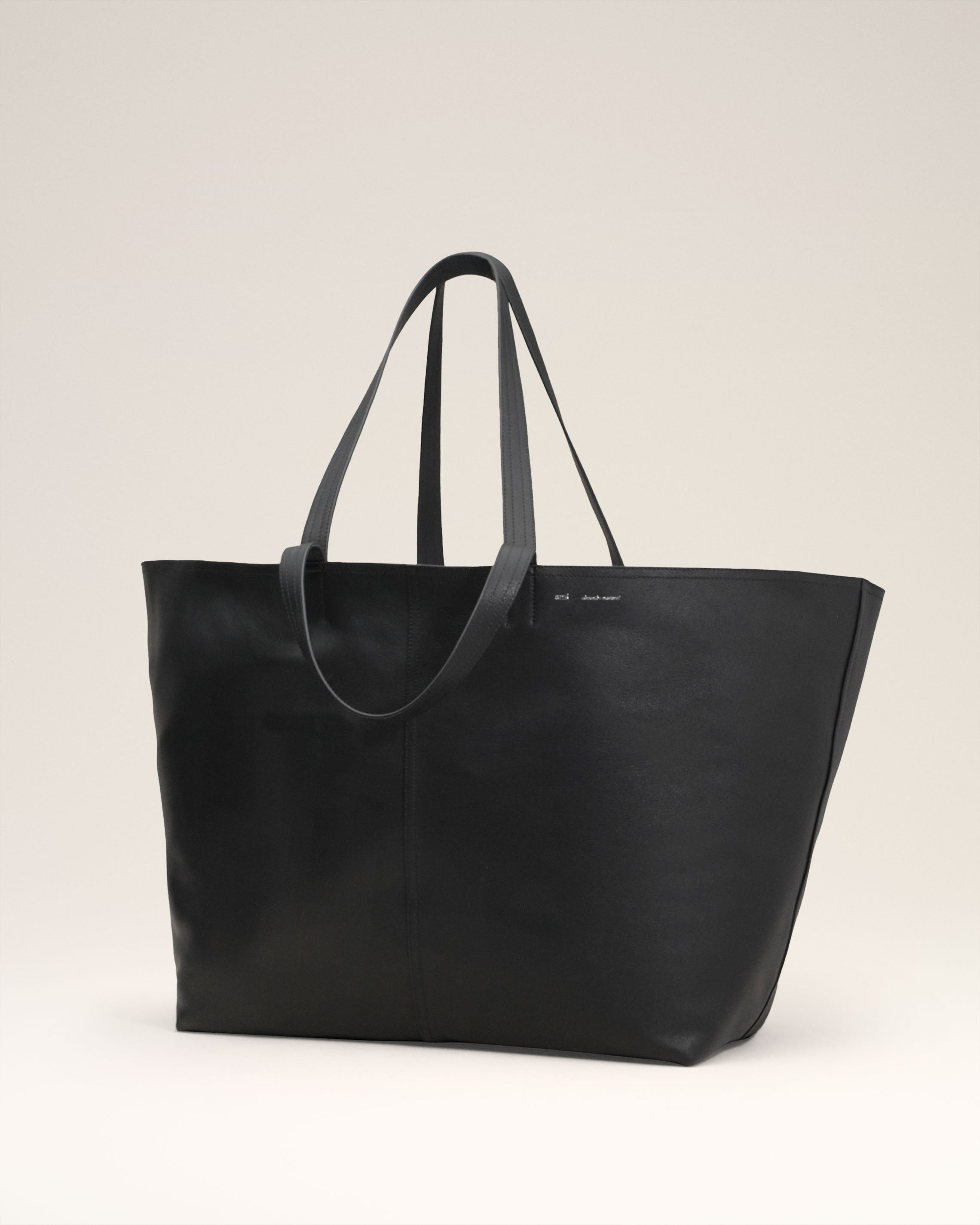 BLACK LEATHER MIDI MAXI TOTE BAG - 2