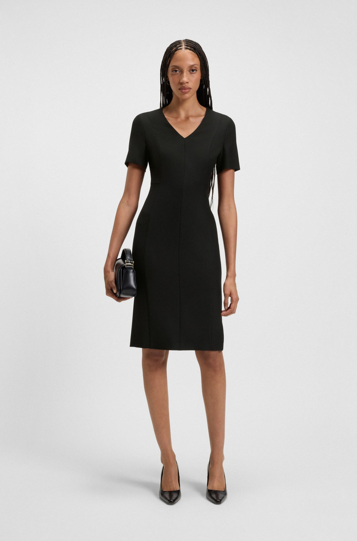 V-NECK DRESS IN STRETCH FABRIC - 2