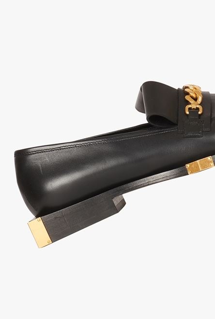 Black leather loafers with gold-tone chain - 5