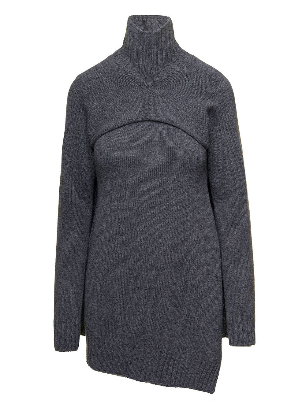 Jil Sander Women Grey Two-Piece Sweater With High-Neck In Wool Woman - 1