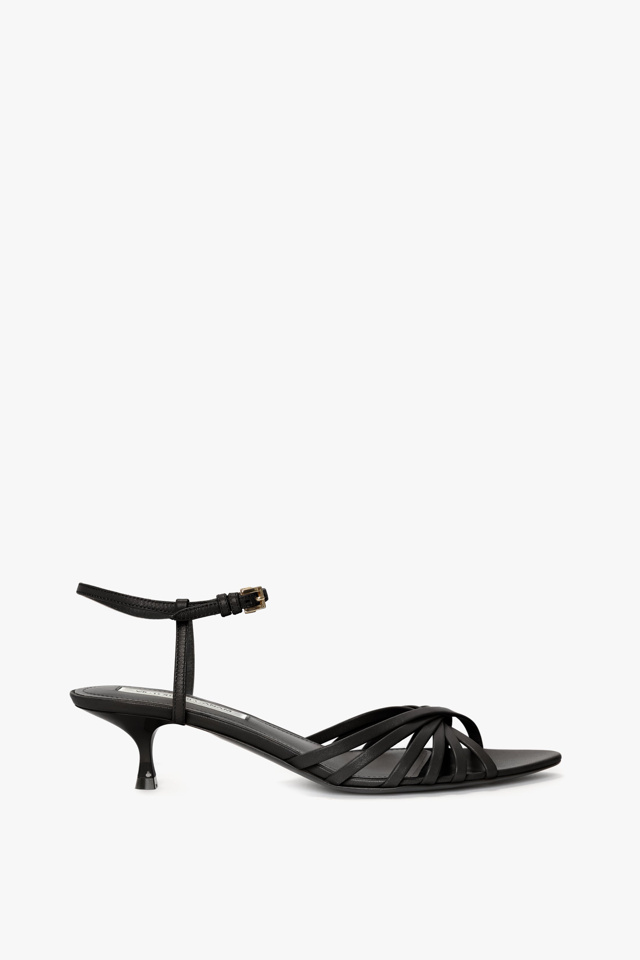 Open Toe Cage Kitten Heel In Black Leather - 1