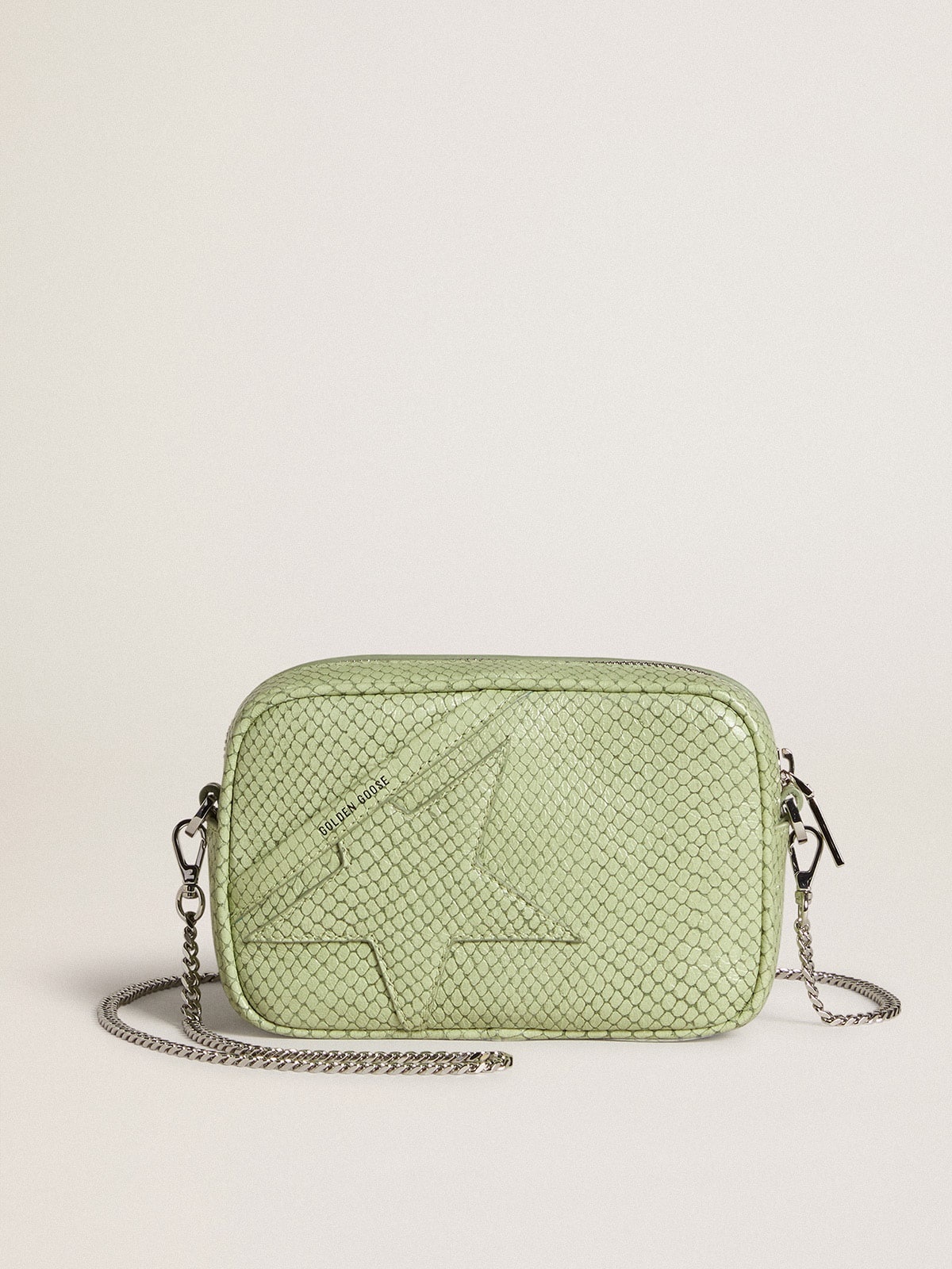 Mini Star Bag in light green snake-print leather - 1