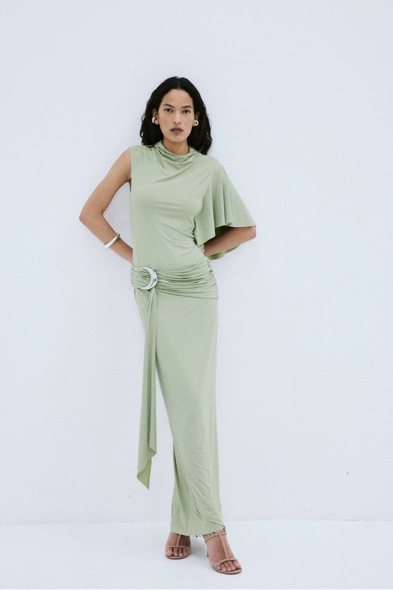 TITAN MAXI DRESS IN GREEN SPANDEX JERSEY - 1