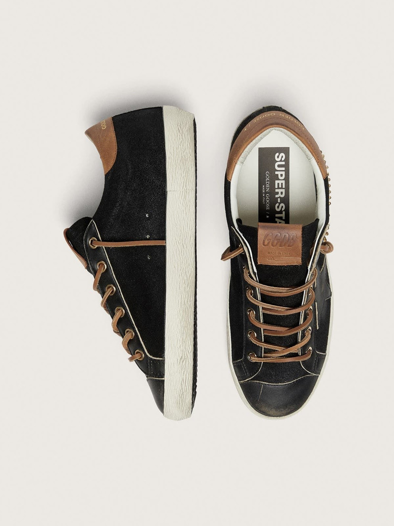 Women’s Super-Star LTD in black glitter leather with black leather star 4