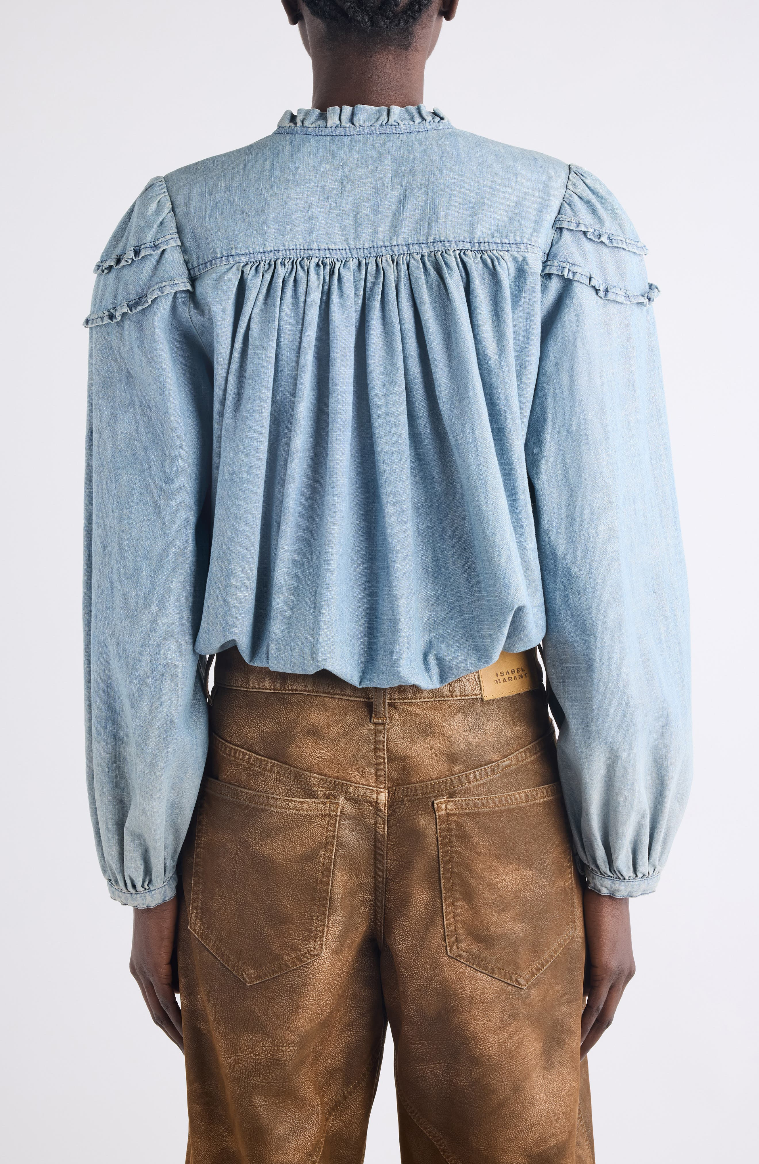 Isabel Marant Étoile Milya Ruffle Denim Button-Up Shirt in Blue at Nordstrom - 3