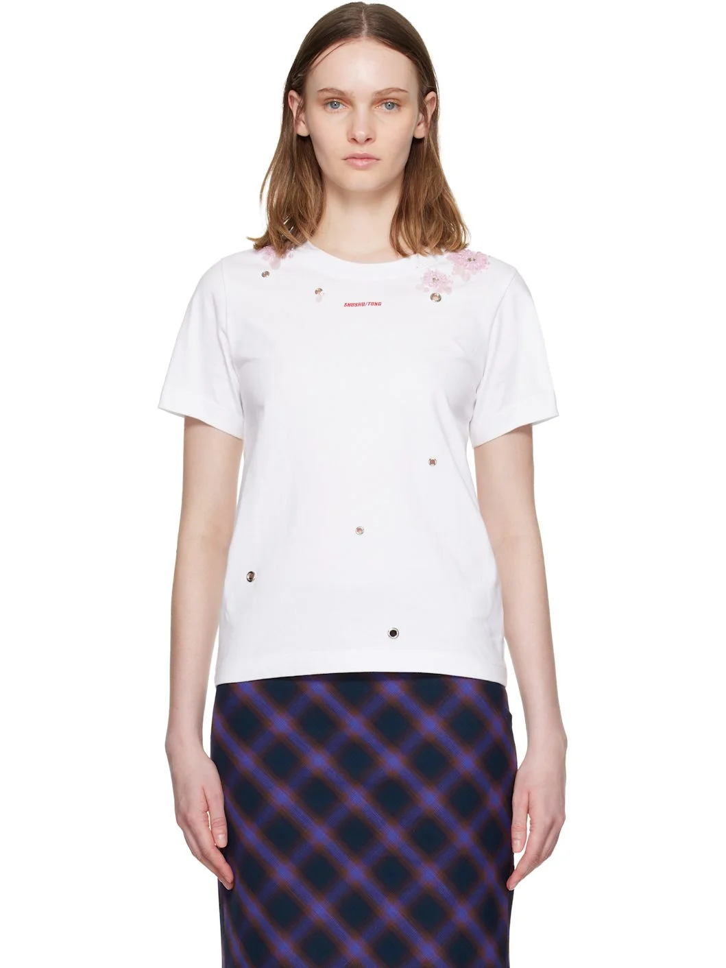 White Grommet Embroidered Floral T-shirt - 1