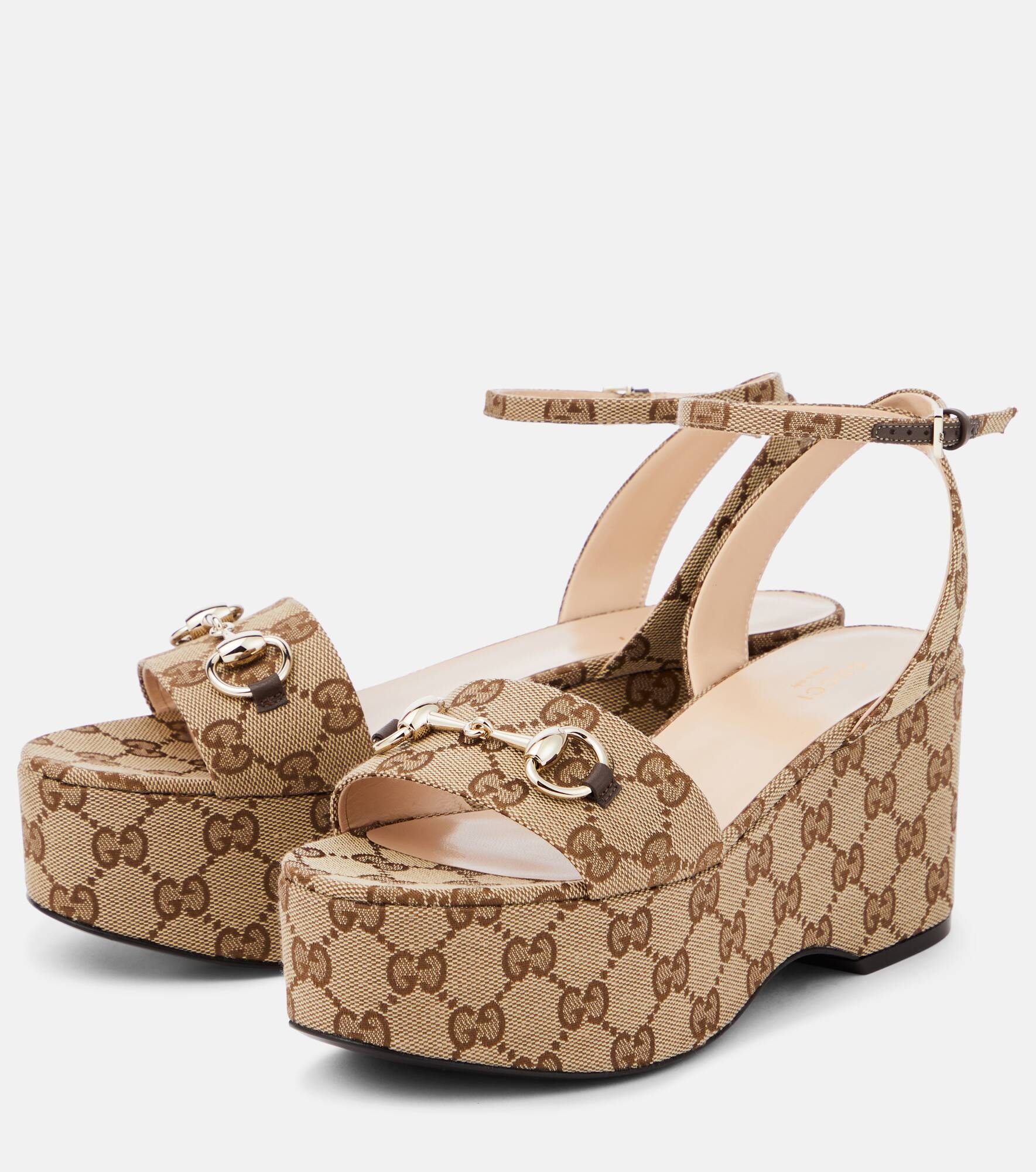 Horsebit GG canvas platform sandals - 5