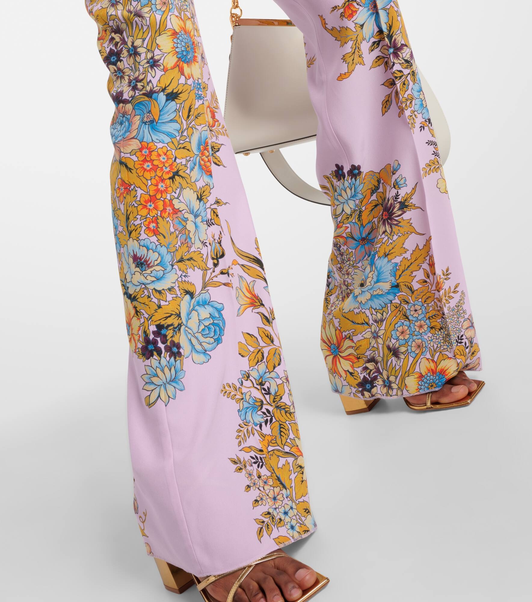 Floral high-rise silk wide-leg pants - 5