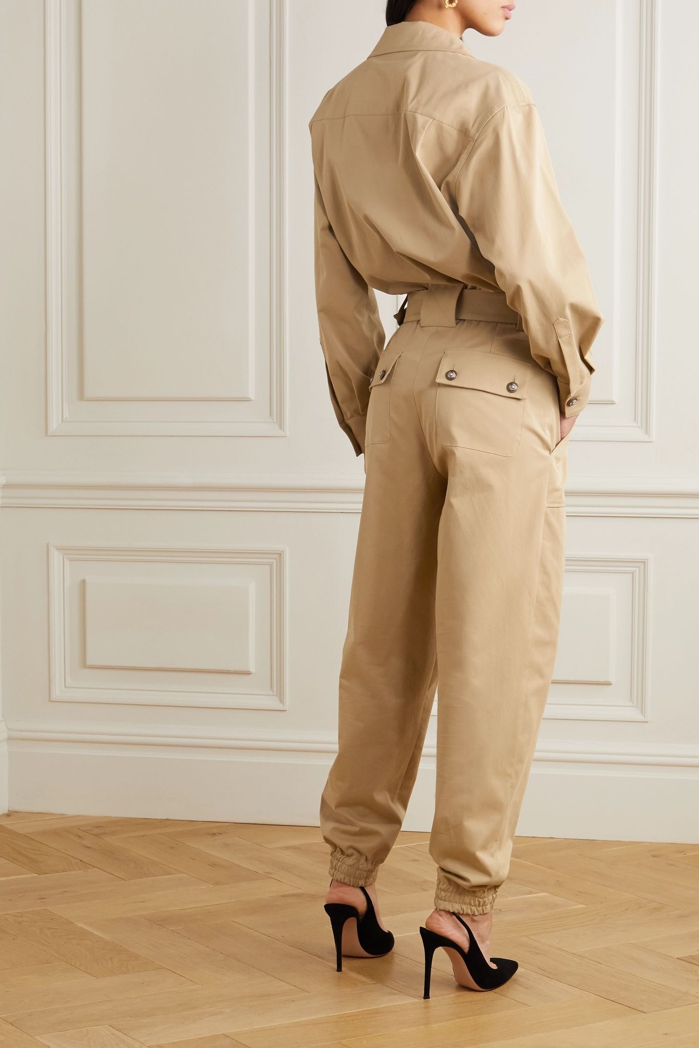 Belted cotton-blend gabardine jumpsuit - 4