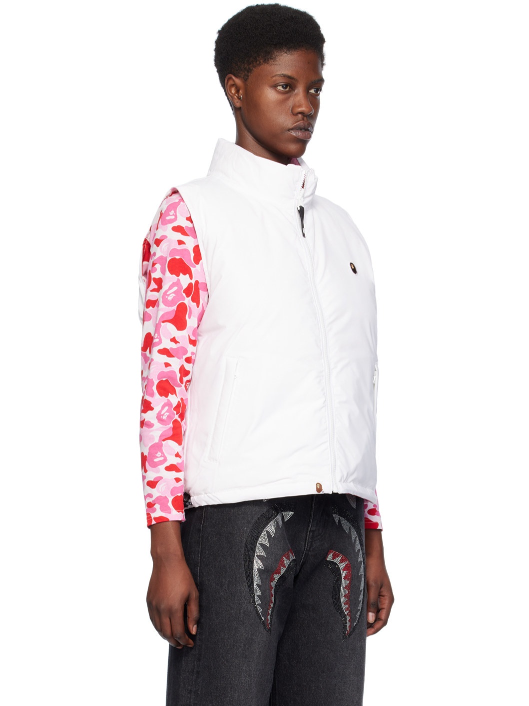 A BATHING APE® Pink ABC Camo Reversible Down Vest | REVERSIBLE