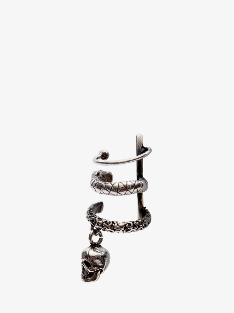 Alexander McQueen Men's Skull And Snake Ear Cuff in Antique Silver outlook