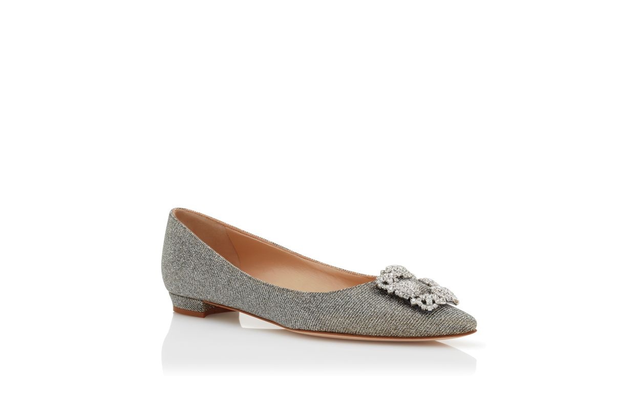 Mixed Glitter Fabric Jewel Buckle Flat Pumps - 3