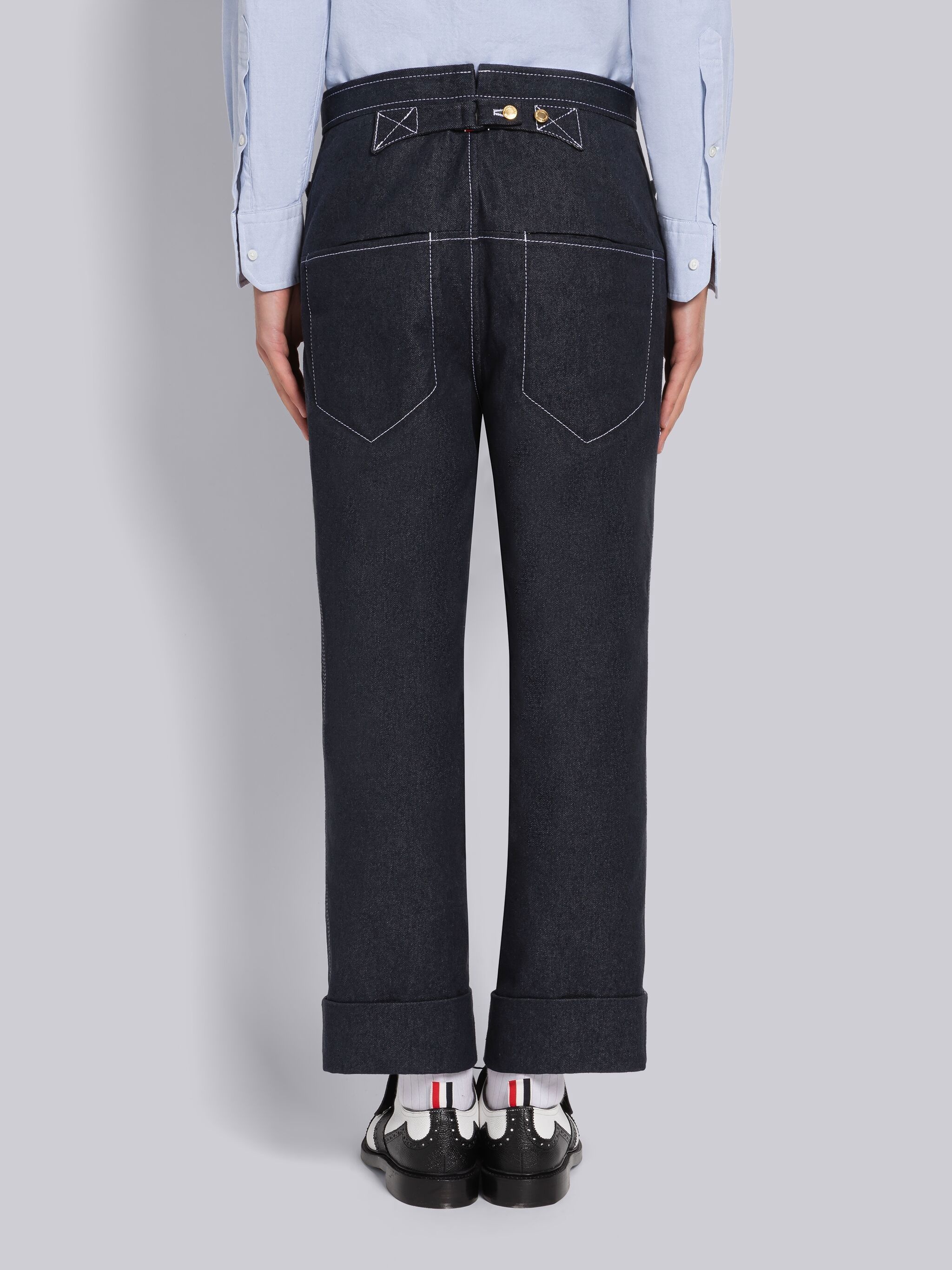 SELVEDGE DENIM TRACK STITCH BACKSTRAP TROUSER - 3